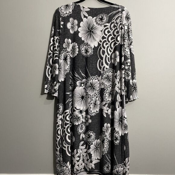 Studio One New York Women’s L Black White Floral Dress Liquid Knit Whimsigoth - Picture 2 of 11